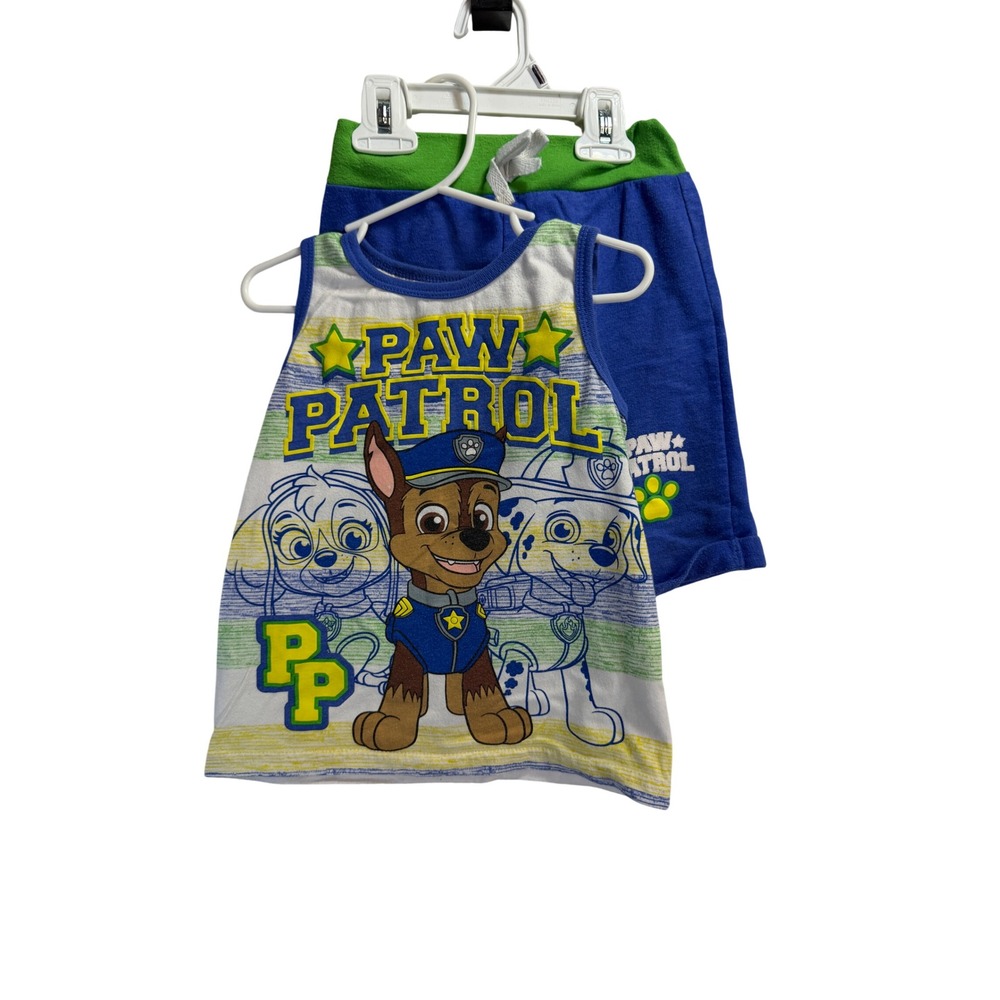 Nickelodeon Paw Patrol Chase Graphic Tank Top and Shorts Set Blue Green 4T